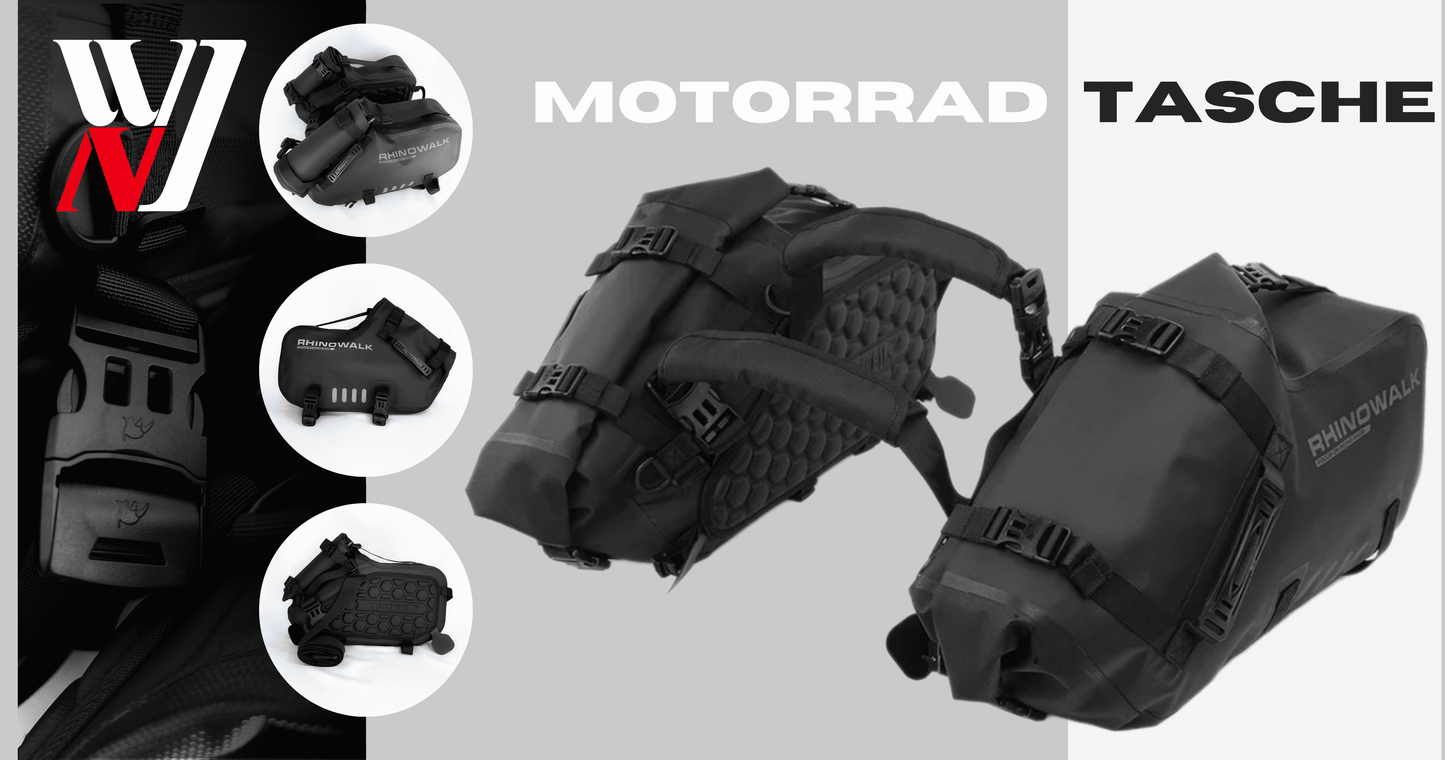 Motorrad Hecktaschenset "Rhinowalk" 18/28/48 L, schwarz, wasserdicht, aus Polyester
