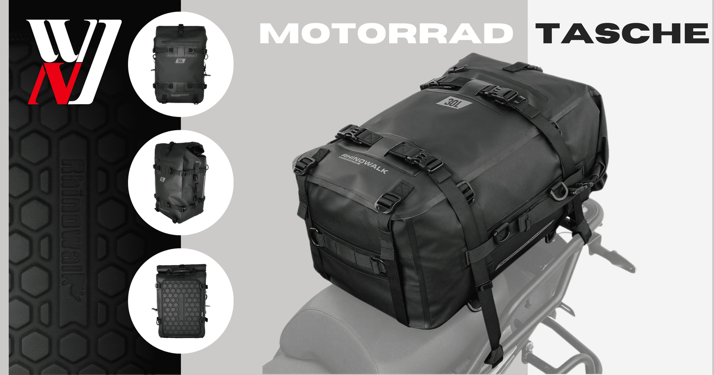 Motorrad-Satteltasche "Rhinowalk" 30 L schwarz, wasserdicht, strapazierfähig