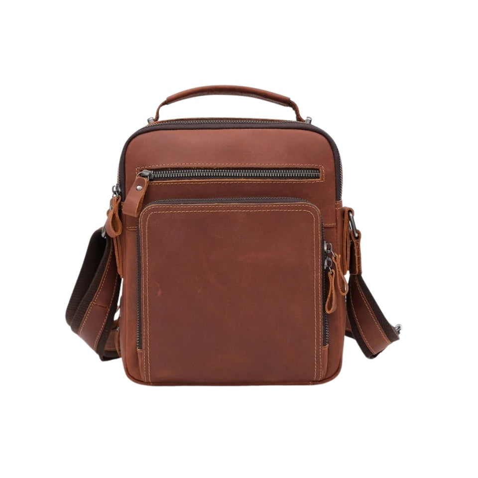 Herren Umhängetasche aus echtem Leder red brown