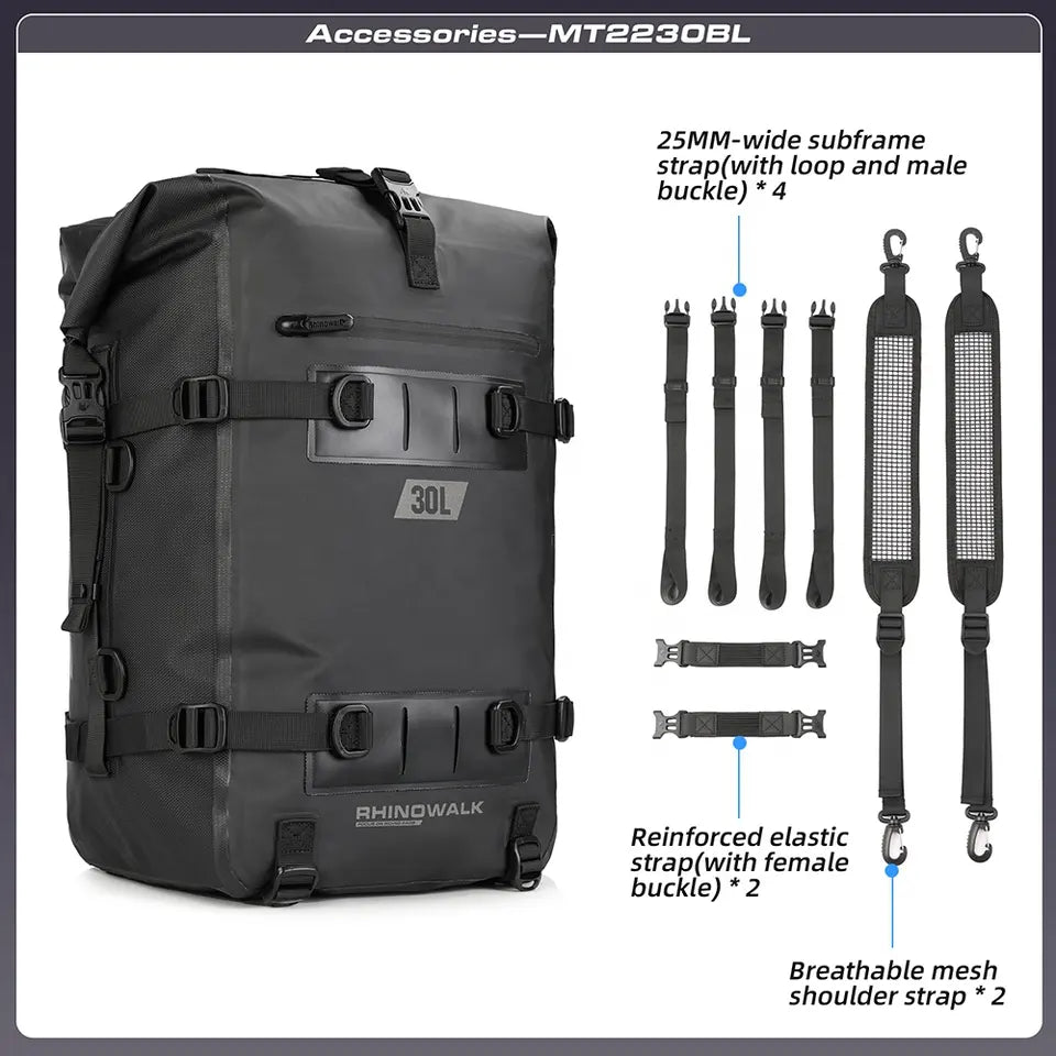 Motorrad-Satteltasche "Rhinowalk" 30 L schwarz, wasserdicht, strapazierfähig