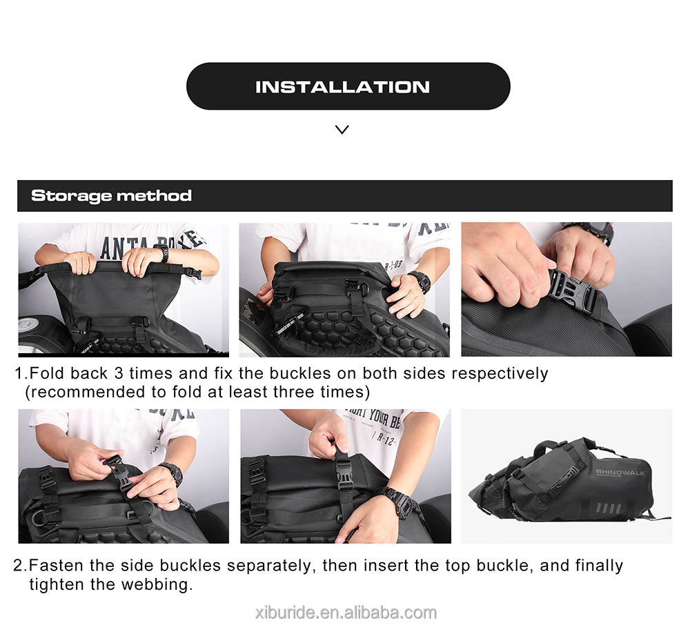 Motorrad Hecktaschenset "Rhinowalk" 18/28/48 L, schwarz, wasserdicht, aus Polyester