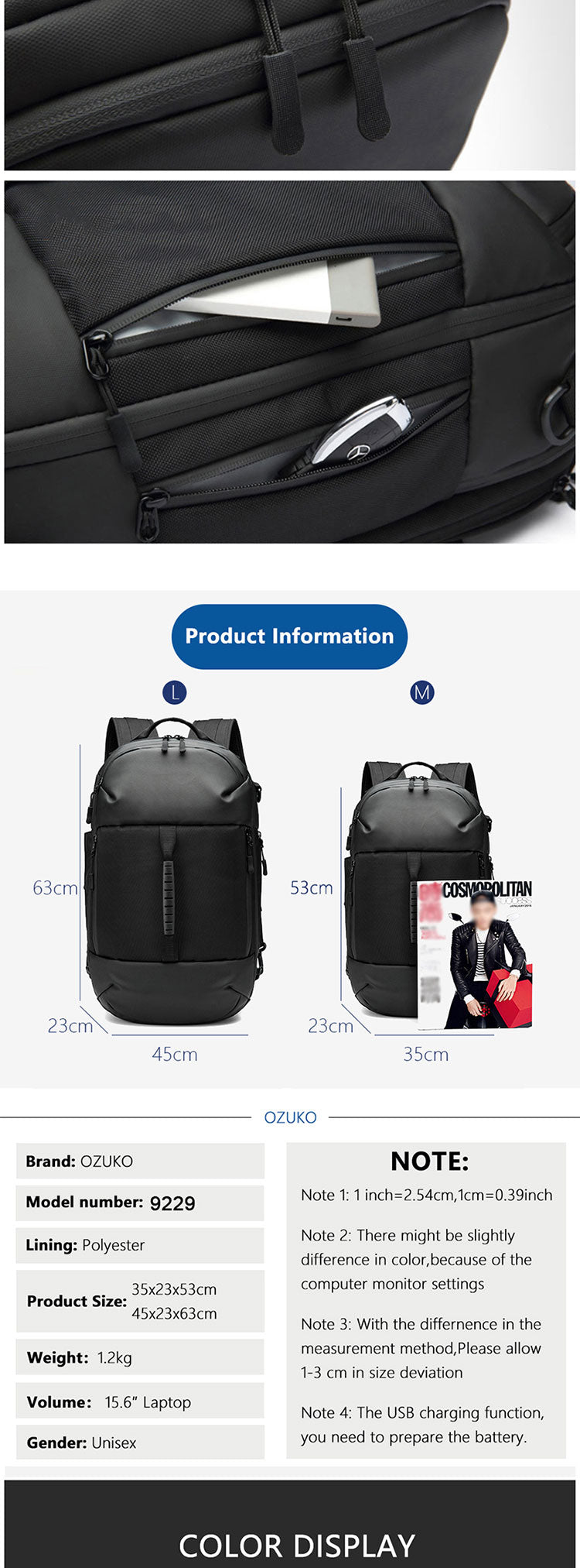 Reisetasche-Rucksack für Business, wasserdicht, 65 L