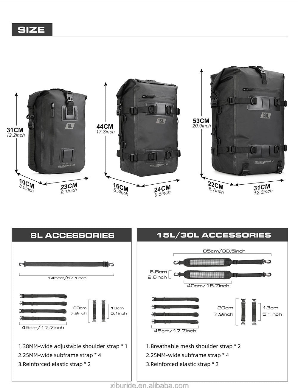 Motorrad-Satteltasche "Rhinowalk" 30 L schwarz, wasserdicht, strapazierfähig