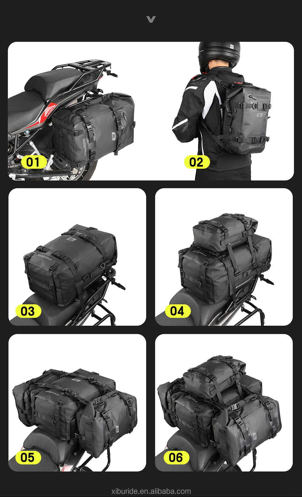 Motorrad-Satteltasche "Rhinowalk" 30 L schwarz, wasserdicht, strapazierfähig