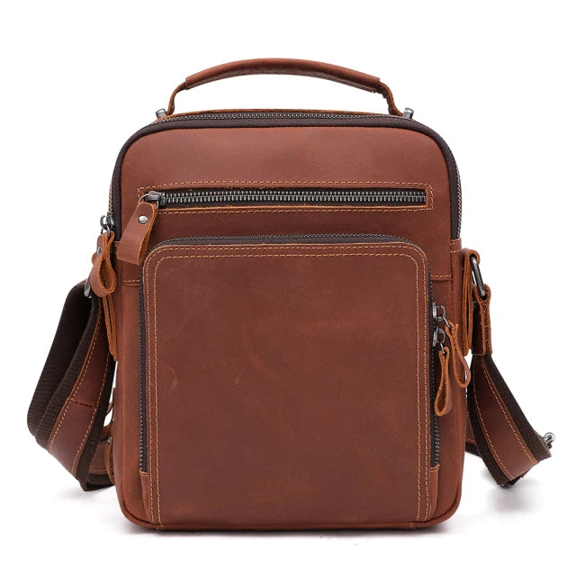Herren Umhängetasche aus echtem Leder red brown