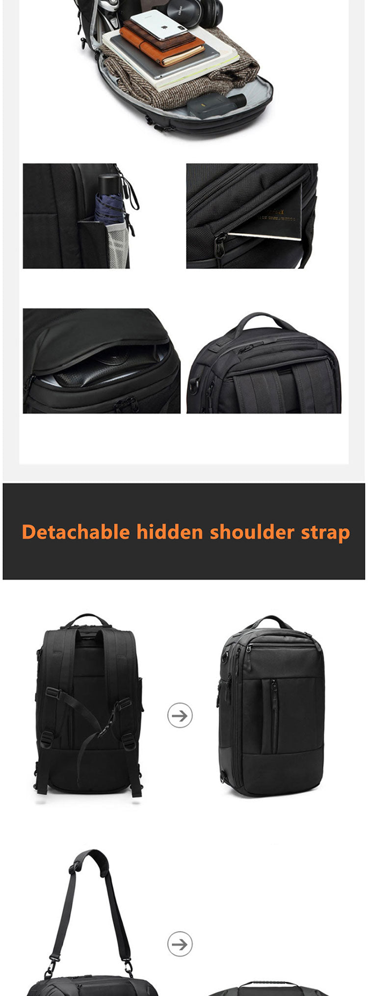 Reisetasche-Rucksack für Business, wasserdicht, 65 L