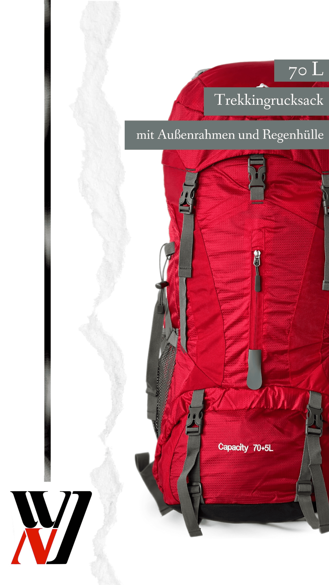 Leichter Nylon Touristen-Trekkingrucksack 70 + 5 L mit Rahmen