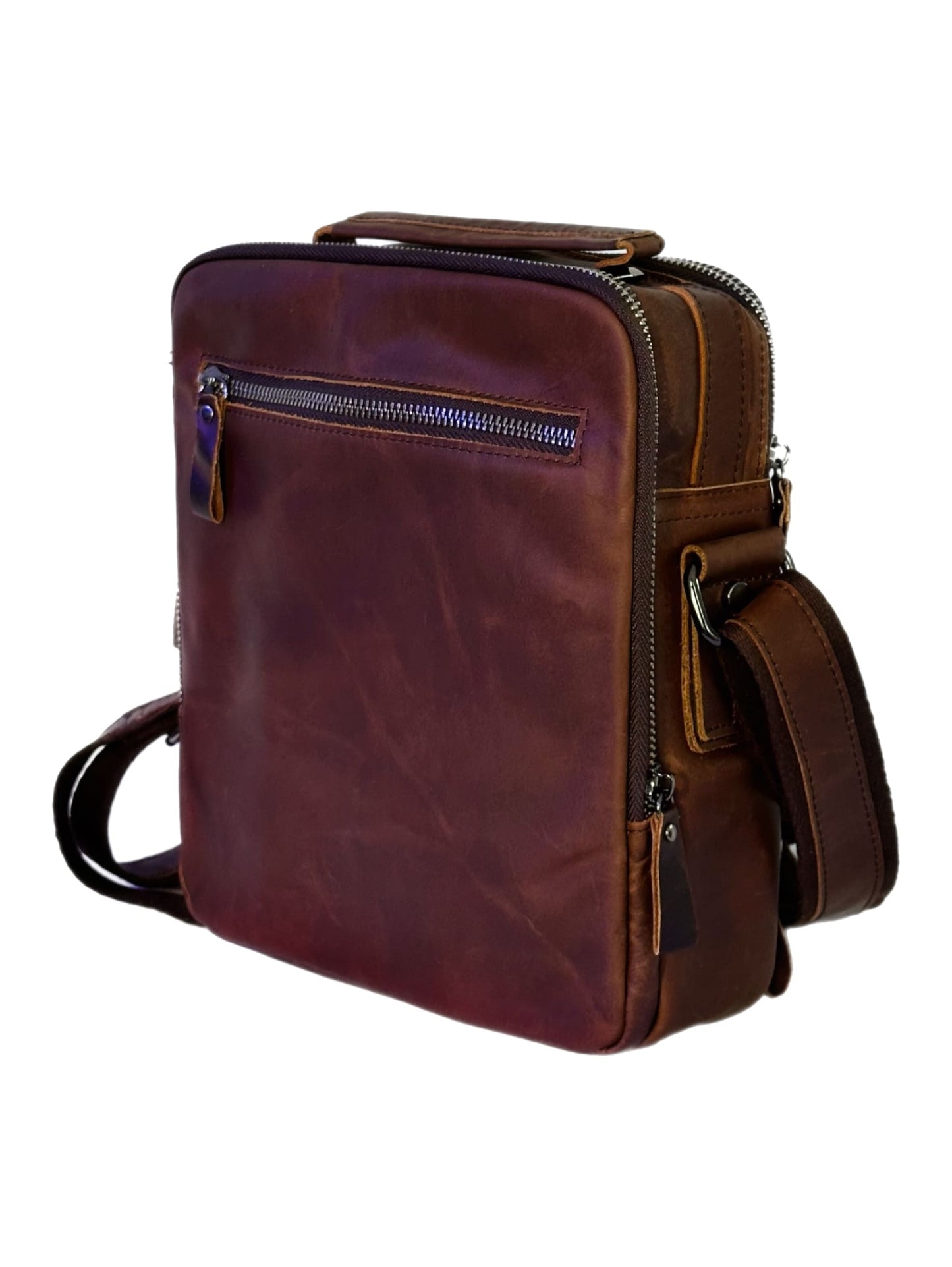 Herren Umhängetasche aus echtem Leder red brown