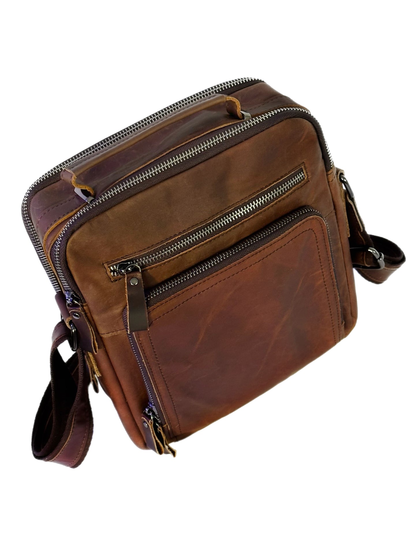 Herren Umhängetasche aus echtem Leder red brown