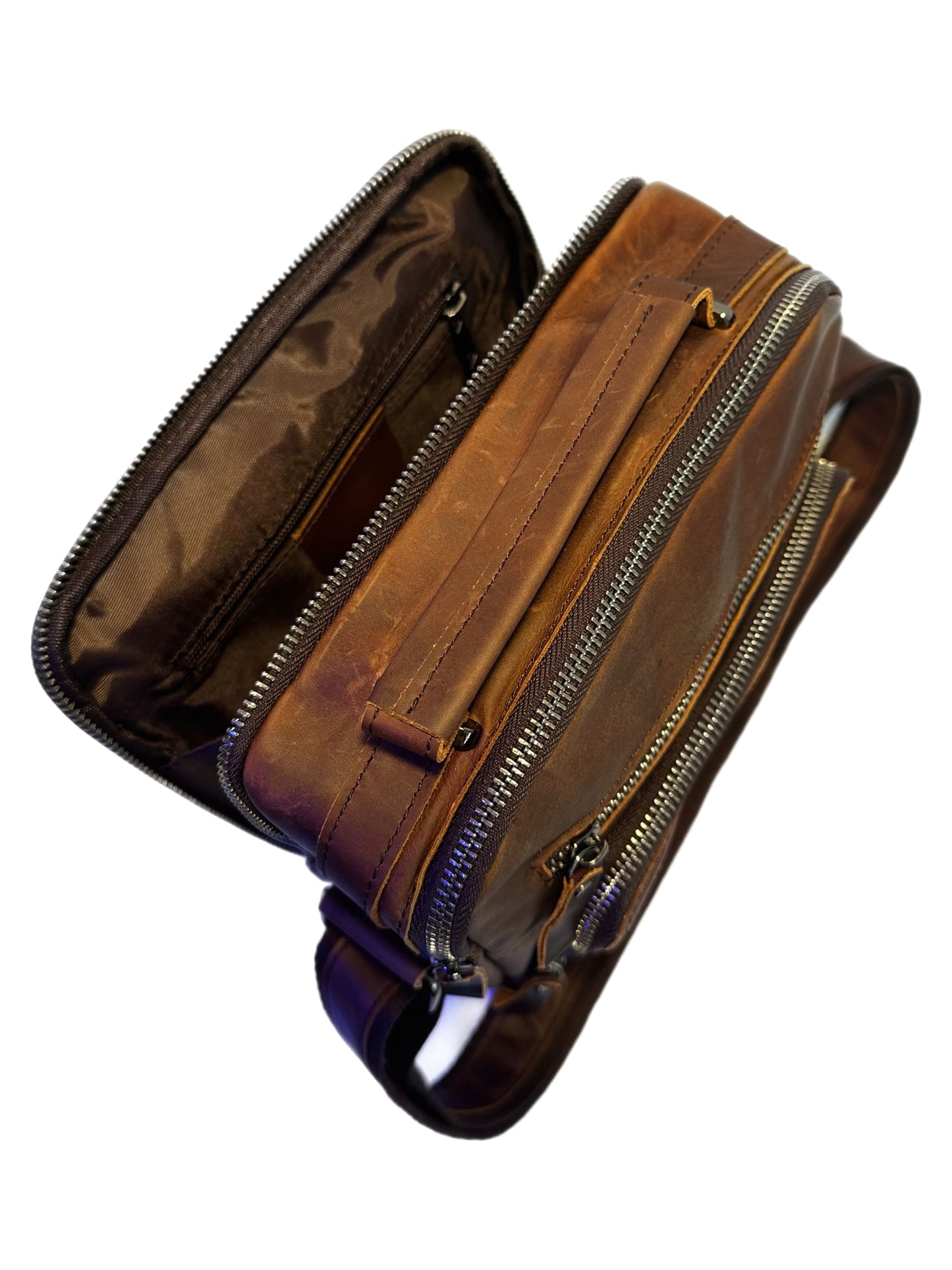 Herren Umhängetasche aus echtem Leder red brown