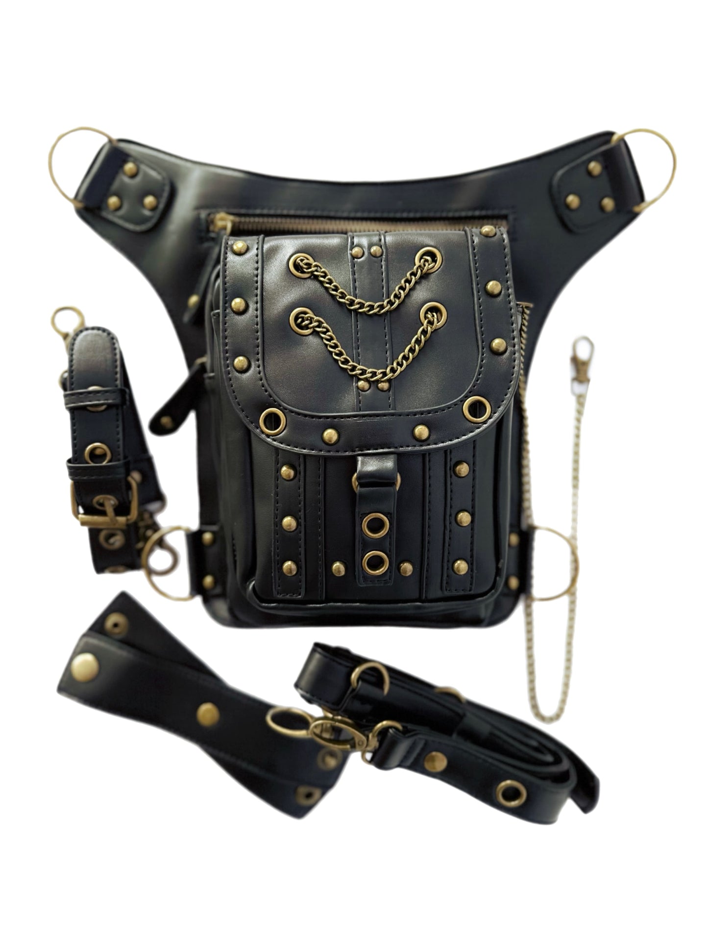 Vielseitige alternative Tasche: Gothic-, Biker & Punk Stil, wandelbar für Hüfte oder Schulter HG 134