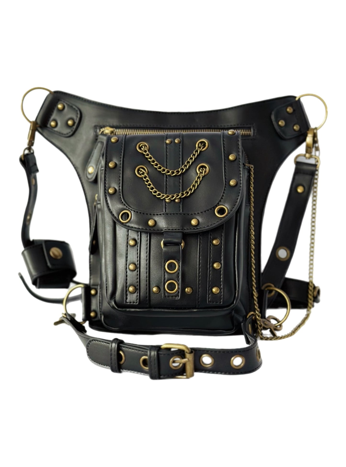 Vielseitige alternative Tasche: Gothic-, Biker & Punk Stil, wandelbar für Hüfte oder Schulter HG 134