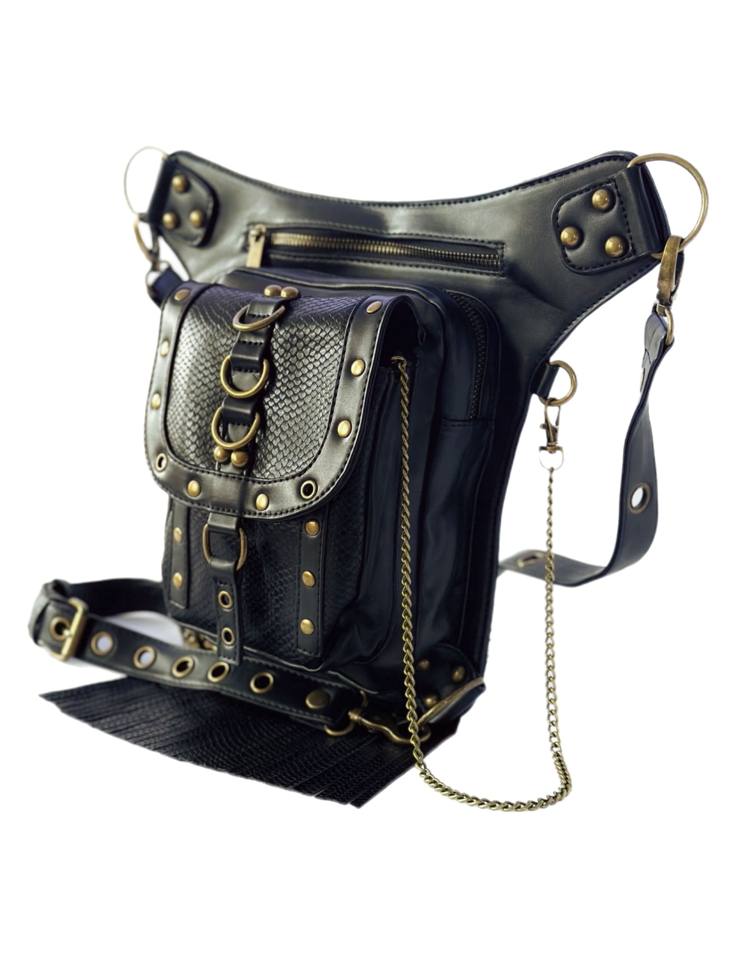 Vielseitige alternative Tasche: Gothic-, Biker & Punk Stil, wandelbar für Hüfte oder Schulter HG 130