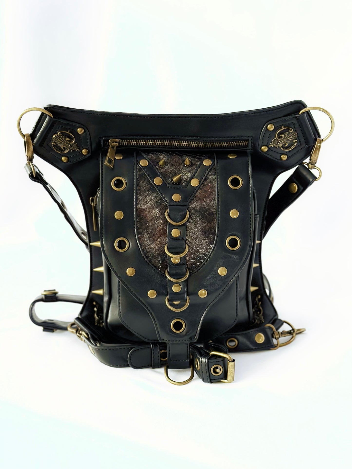 Vielseitige alternative Tasche: Gothic-, Biker & Punk Stil, wandelbar für Hüfte oder Schulter HG 138