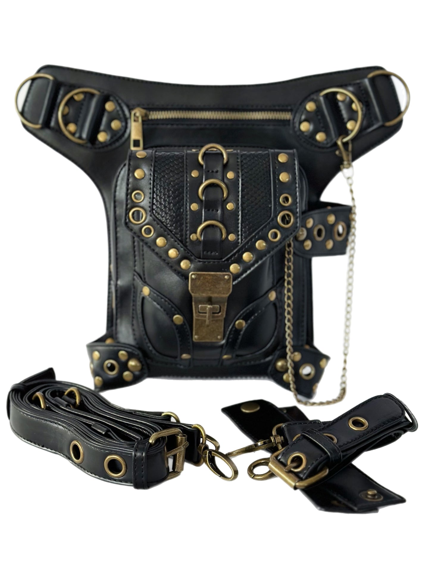 Vielseitige alternative Tasche: Gothic-, Biker & Punk Stil, wandelbar für Hüfte oder Schulter HG043