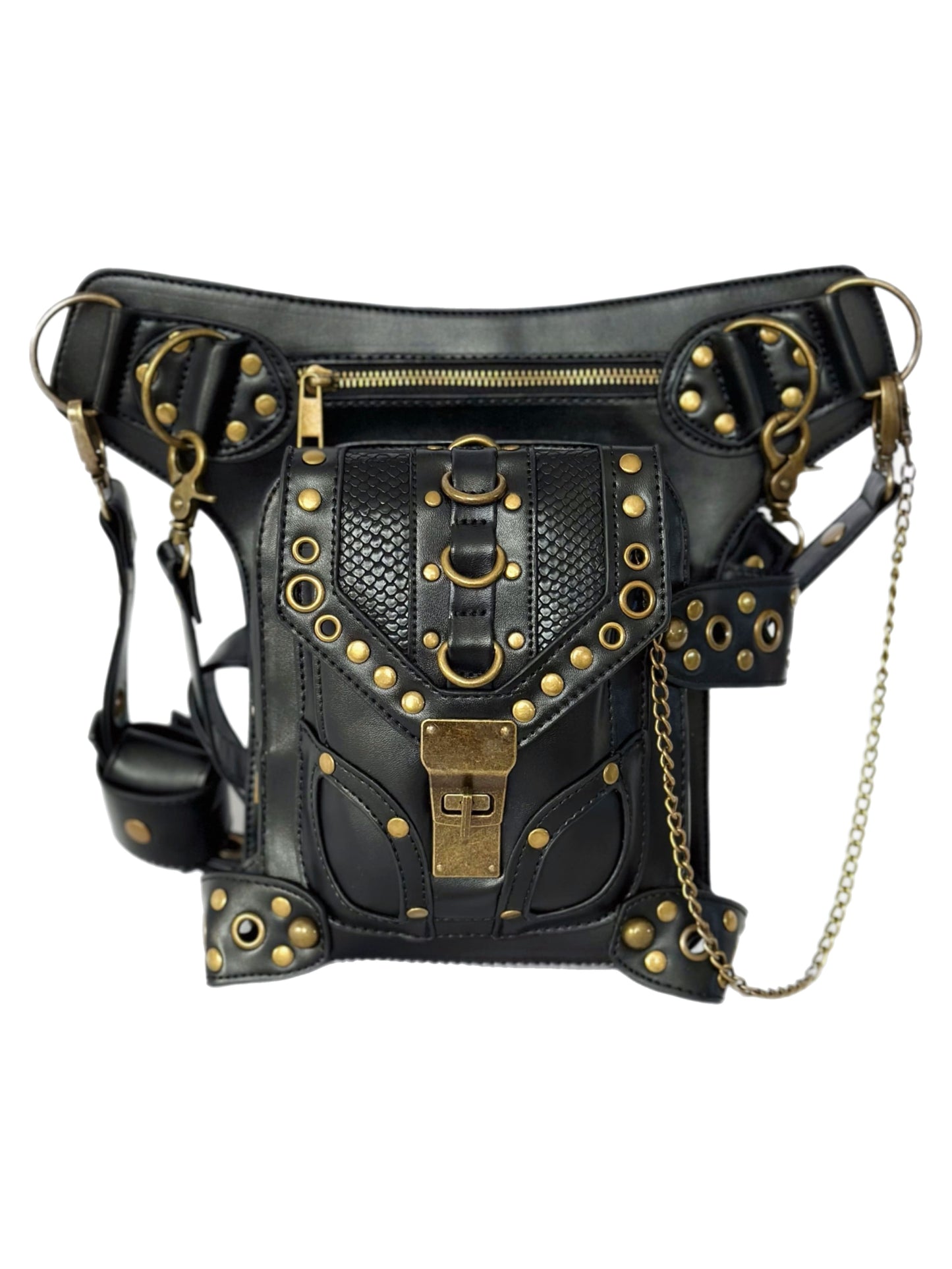 Vielseitige alternative Tasche: Gothic-, Biker & Punk Stil, wandelbar für Hüfte oder Schulter HG043