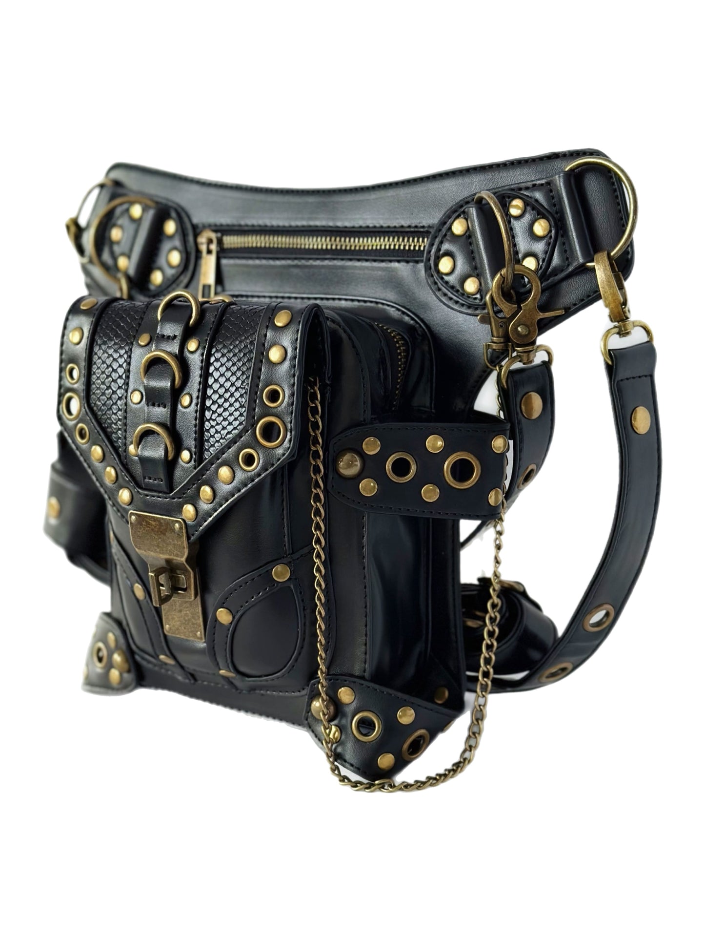 Vielseitige alternative Tasche: Gothic-, Biker & Punk Stil, wandelbar für Hüfte oder Schulter HG043