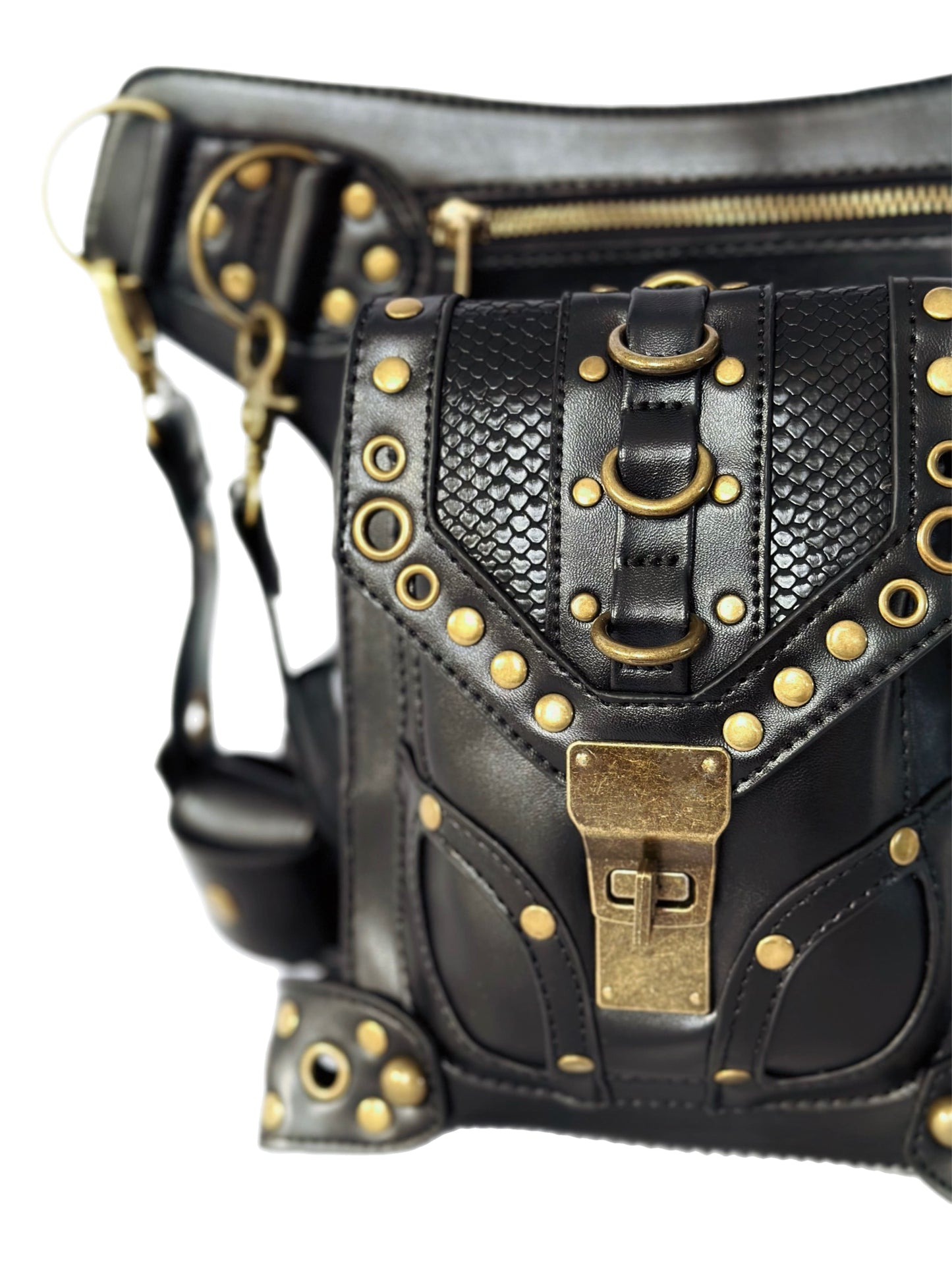 Vielseitige alternative Tasche: Gothic-, Biker & Punk Stil, wandelbar für Hüfte oder Schulter HG043