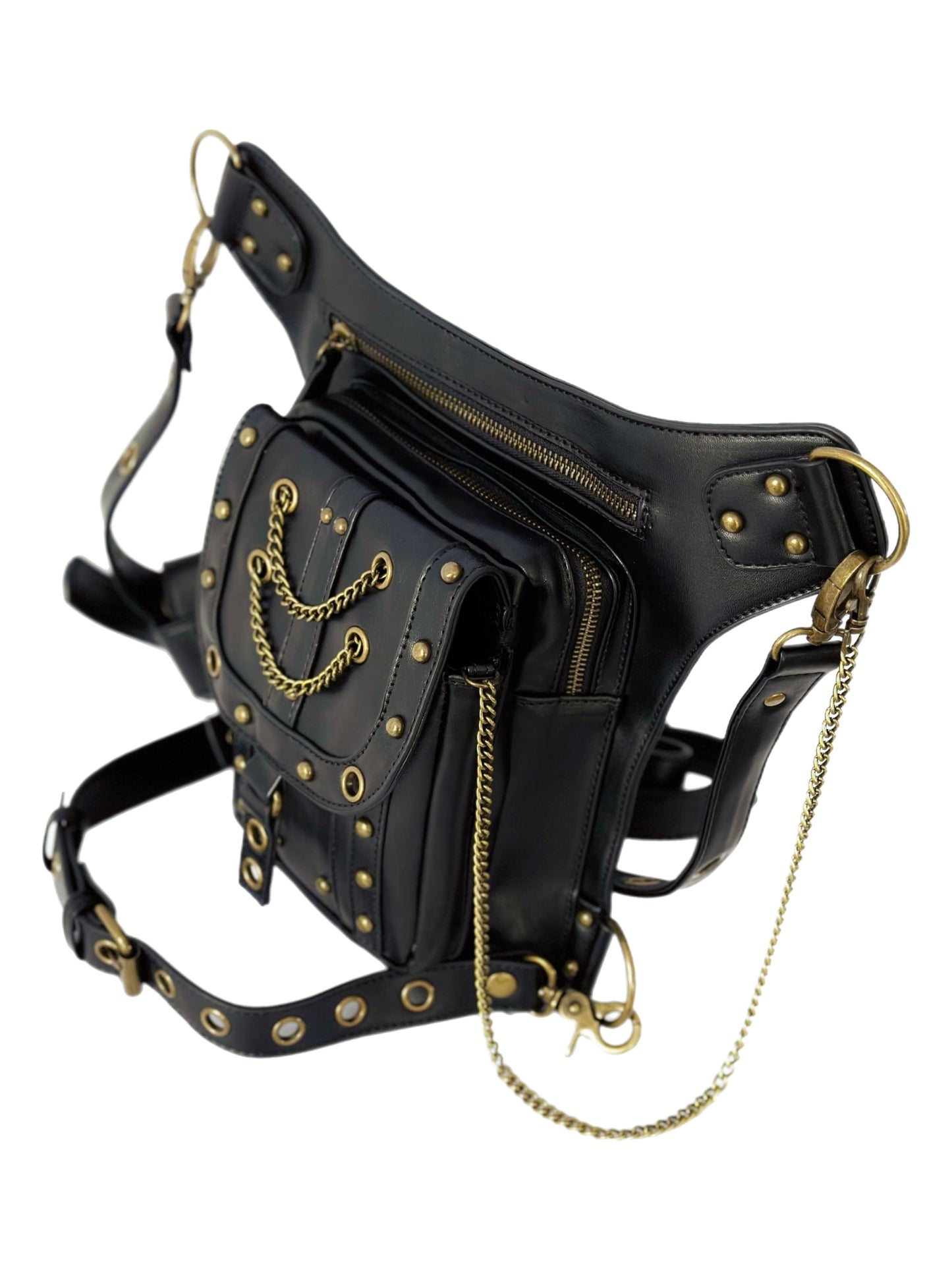 Vielseitige alternative Tasche: Gothic-, Biker & Punk Stil, wandelbar für Hüfte oder Schulter HG 134