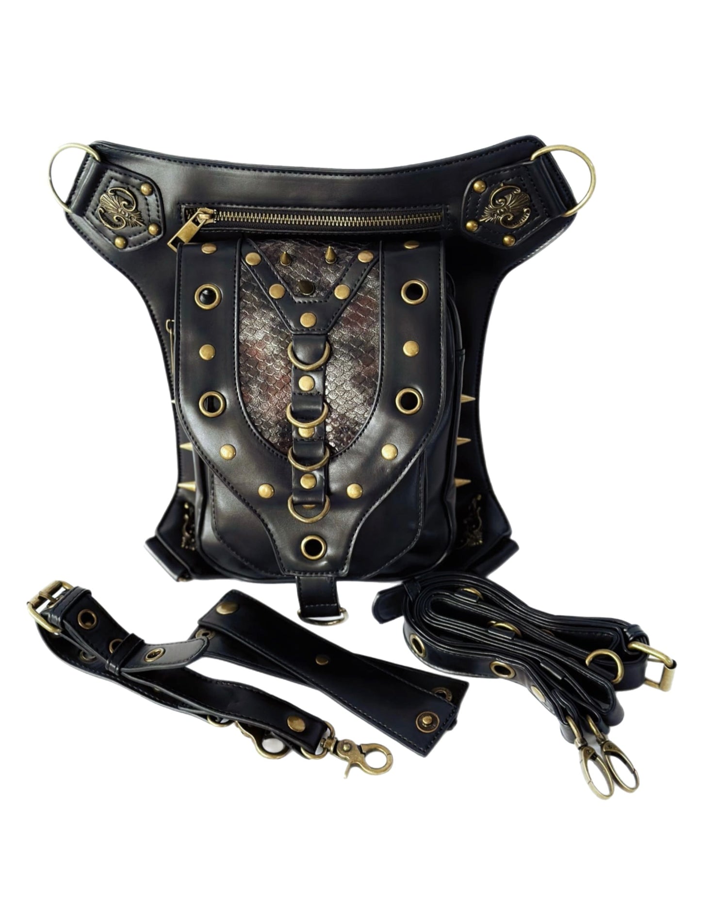 Vielseitige alternative Tasche: Gothic-, Biker & Punk Stil, wandelbar für Hüfte oder Schulter HG 138