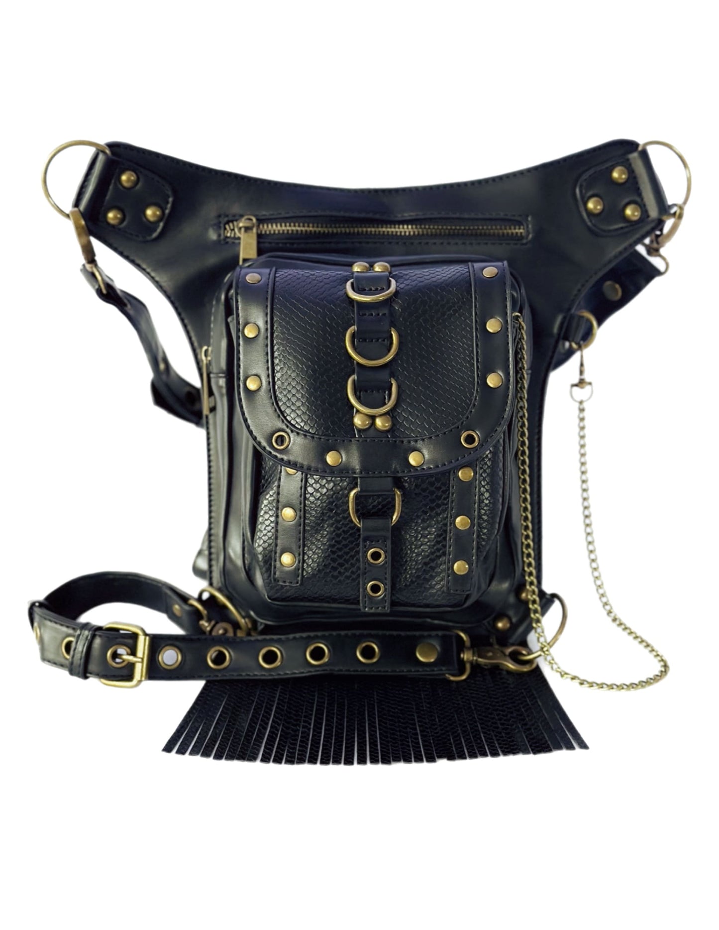 Vielseitige alternative Tasche: Gothic-, Biker & Punk Stil, wandelbar für Hüfte oder Schulter HG043