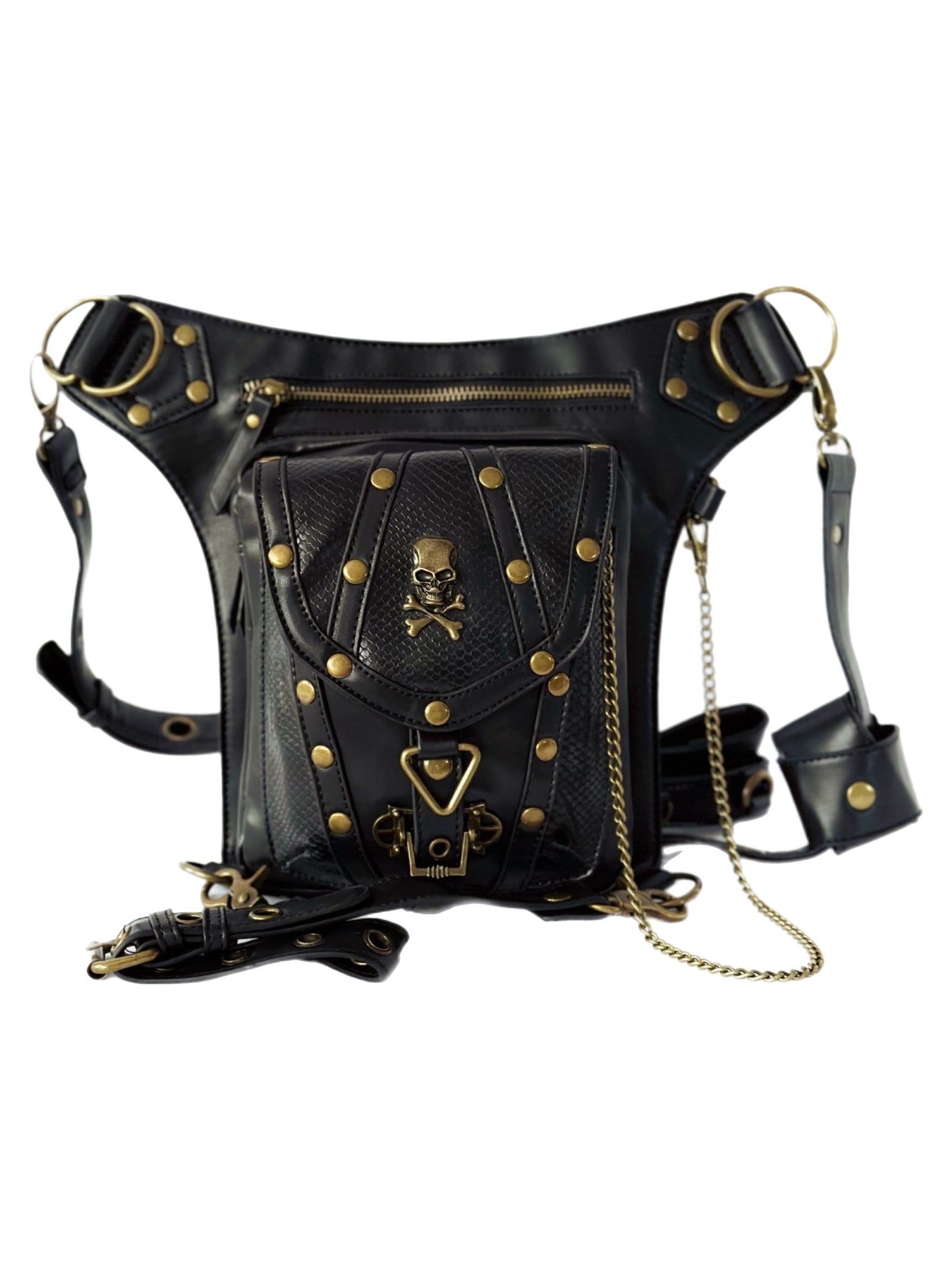 Vielseitige alternative Tasche: Gothic-, Biker & Punk Stil, wandelbar für Hüfte oder Schulter HG 132