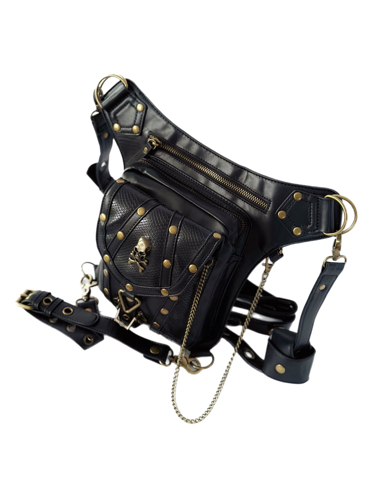 Vielseitige alternative Tasche: Gothic-, Biker & Punk Stil, wandelbar für Hüfte oder Schulter HG 132