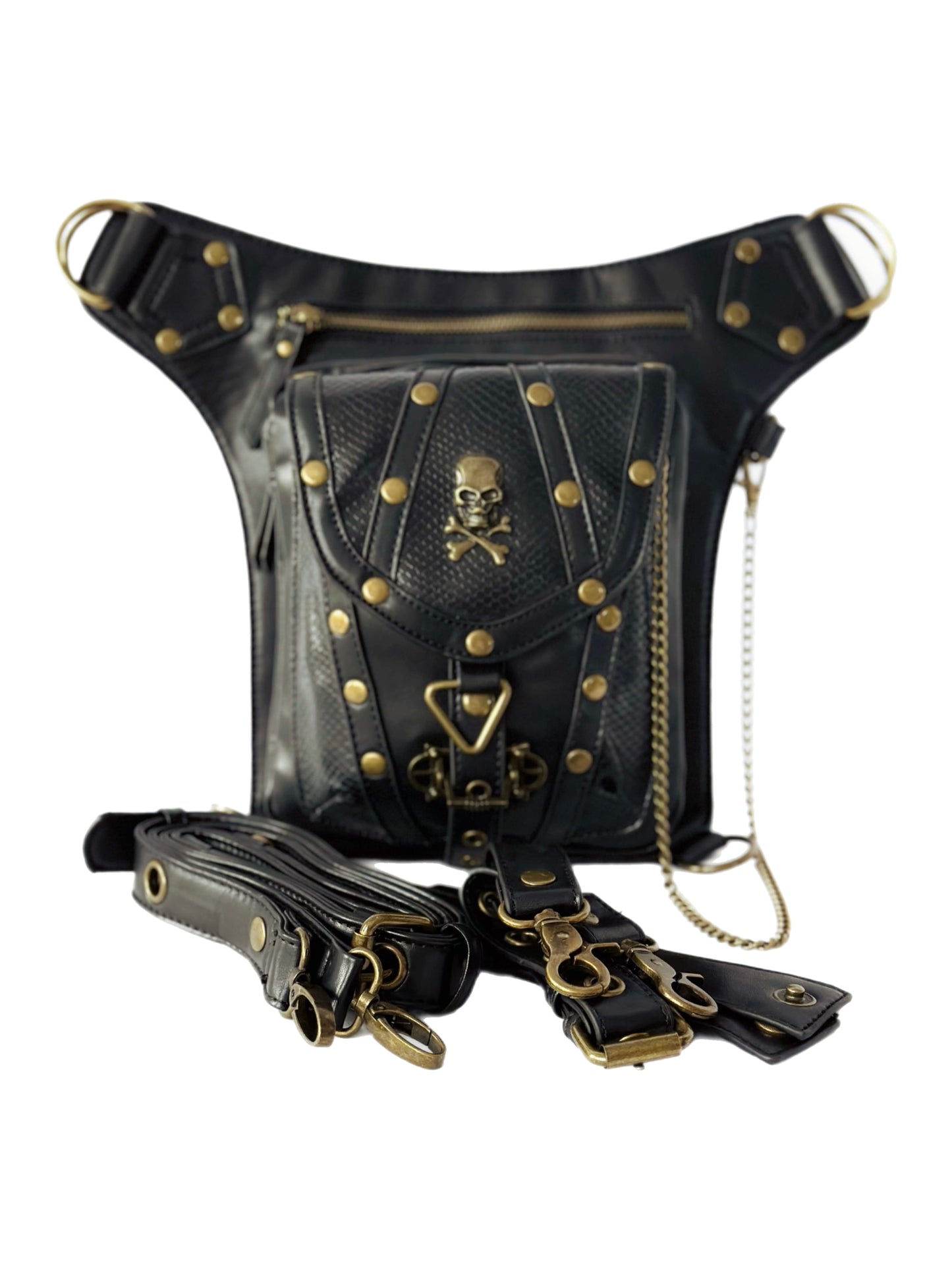 Vielseitige alternative Tasche: Gothic-, Biker & Punk Stil, wandelbar für Hüfte oder Schulter HG 132