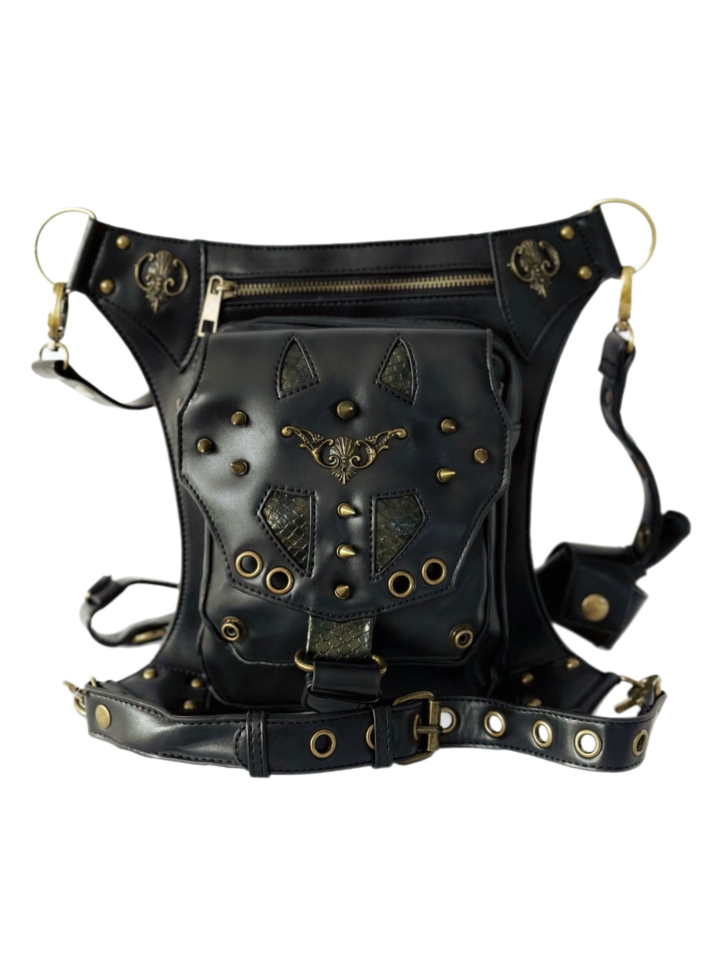 Vielseitige alternative Tasche: Gothic-, Biker & Punk Stil, wandelbar für Hüfte oder Schulter HG 135