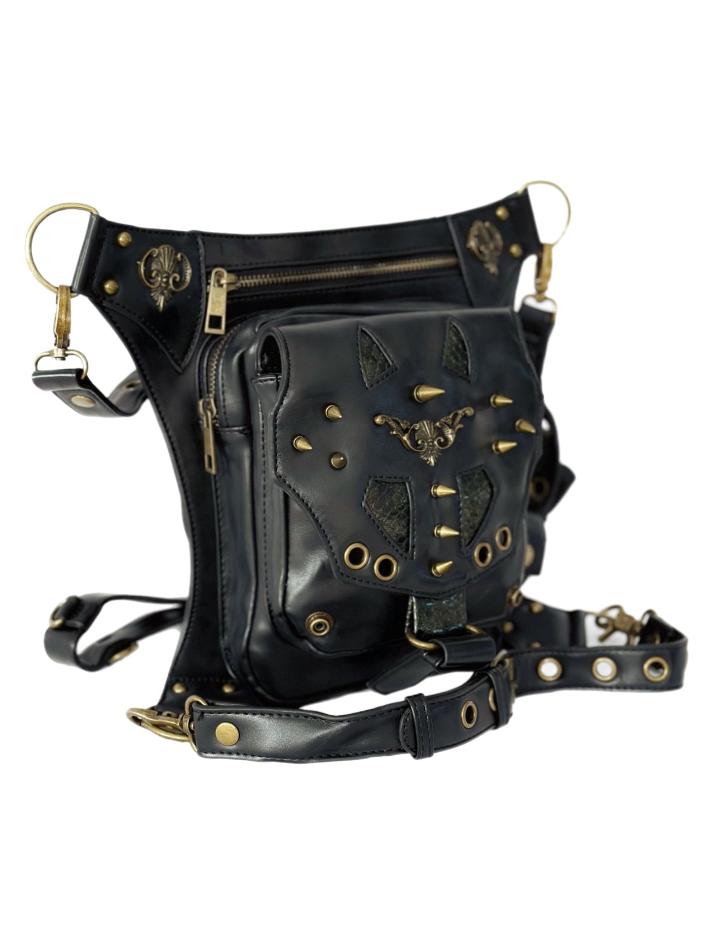 Vielseitige alternative Tasche: Gothic-, Biker & Punk Stil, wandelbar für Hüfte oder Schulter HG 135